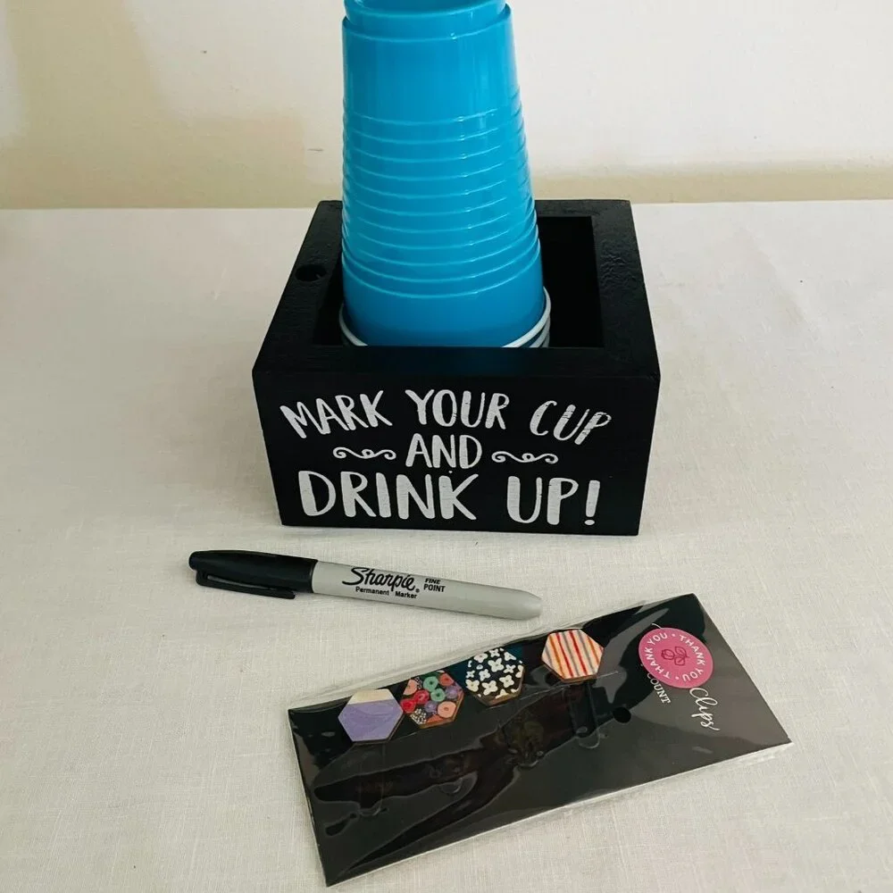 Mark Your Cup And Drink Up Cup Holder With Sharpie and Decorative Clips